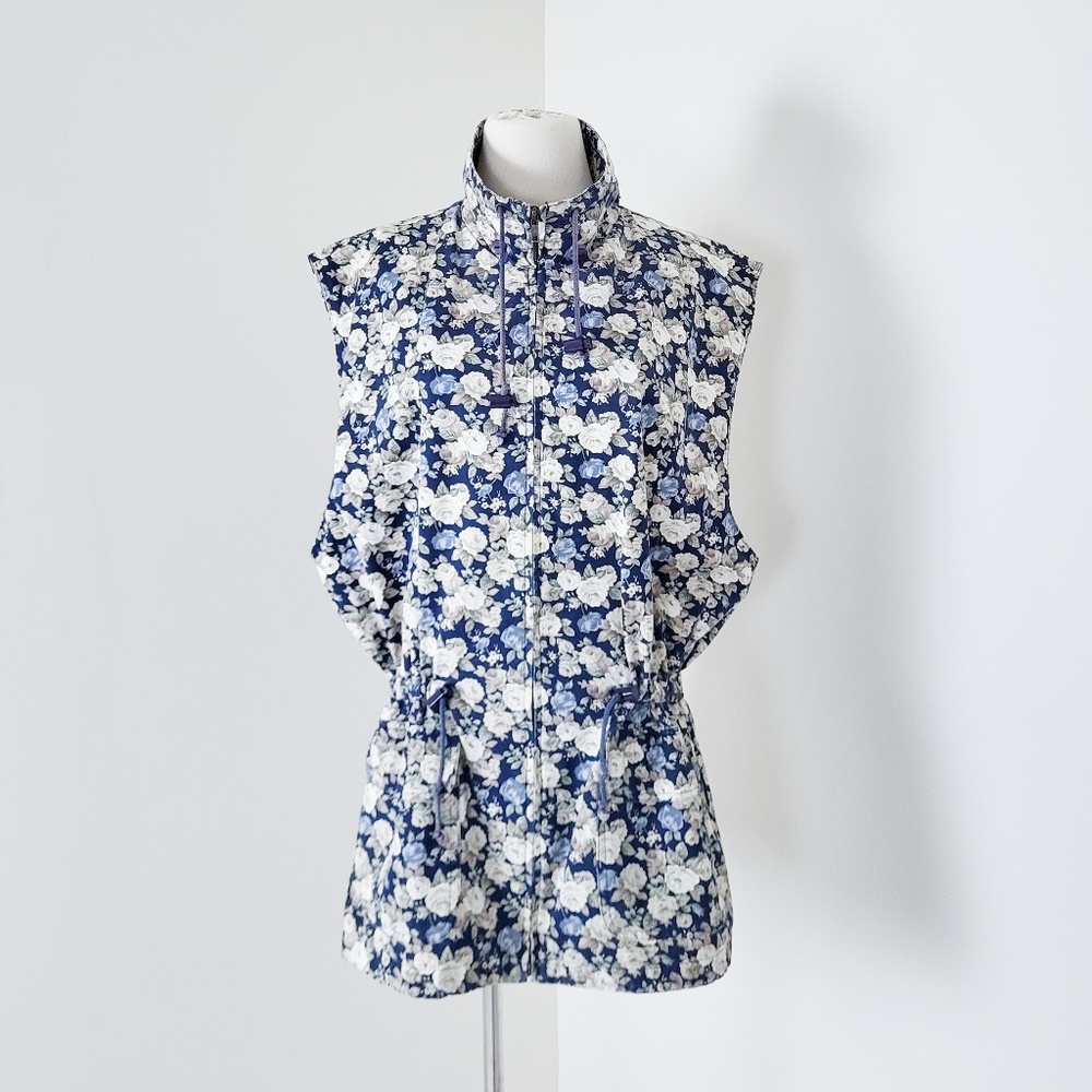 Vintage Floral vest long waist ties sleeveless 90s